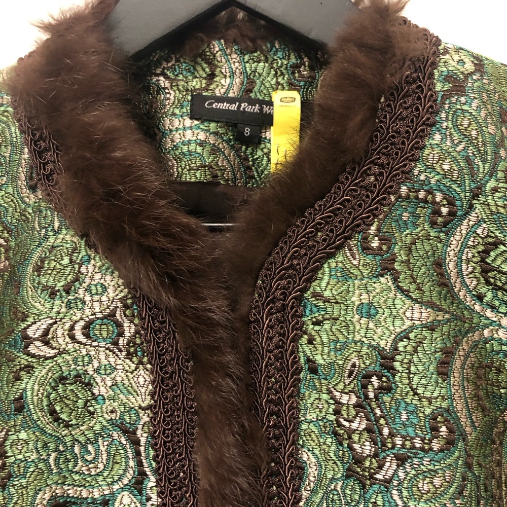 Central Park West Green Paisley Women's Jacket with Brown Trim - Picture 3 of 16